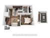 A3 3D Floor Plan One-Bedroom Floor Plan A3 | Avenues at Creekside Apartments